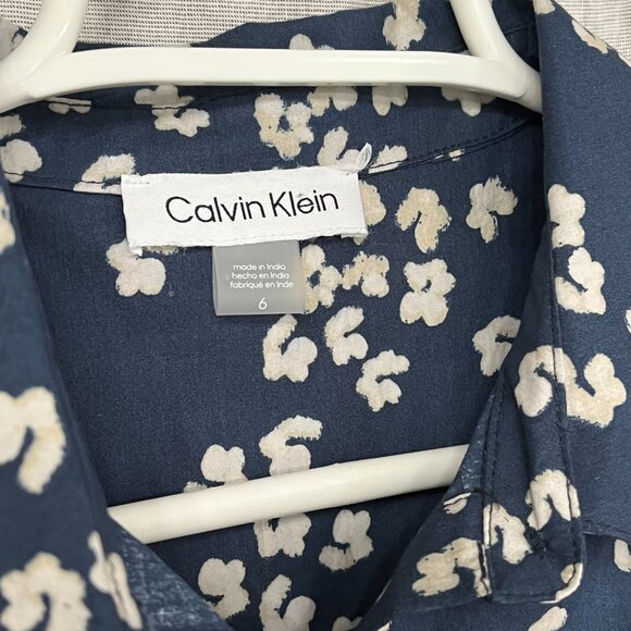 Size 6 Calvin Klein Sleeveless Collared Button Down Tie Waist Dress w/ pockets - Picture 5 of 5